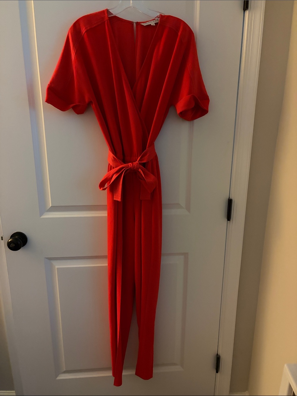 Trina Turk Red Wrap Jumpsuit with Tie Waist